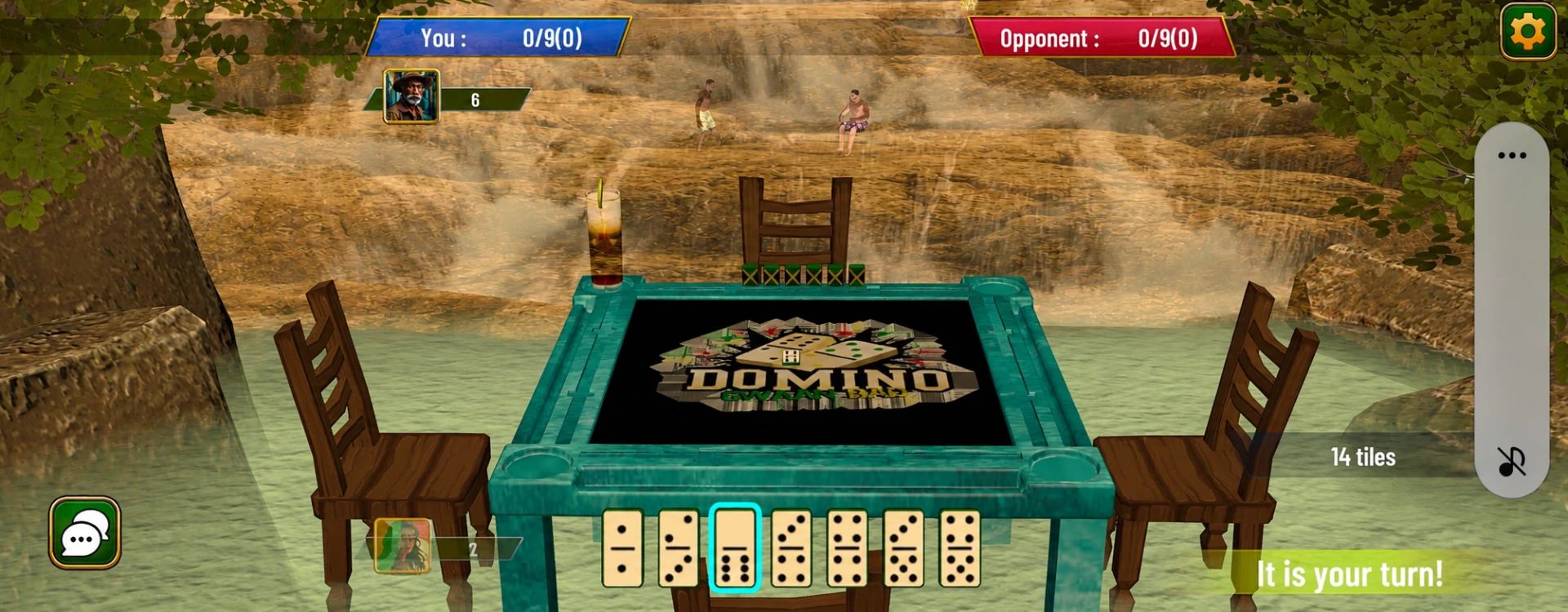 Domino table beside a Jamaican waterfall