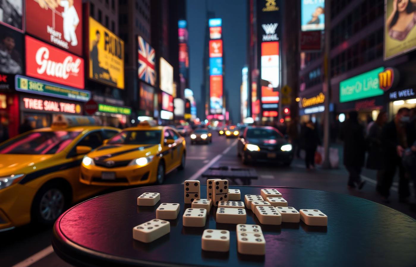 Night-time domino game on a New York City sidewalk