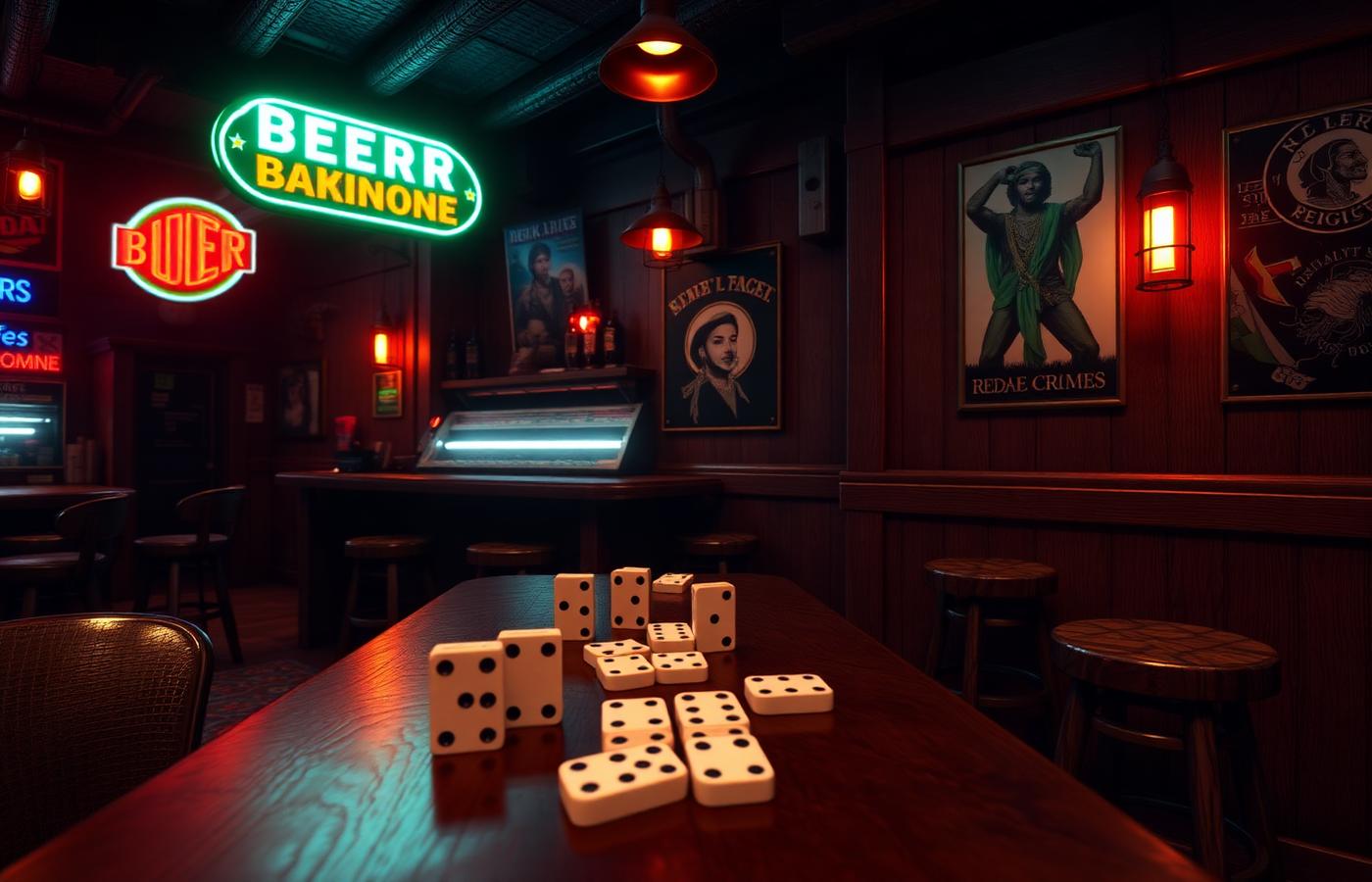 Domino game underway in a Caribbean rum bar