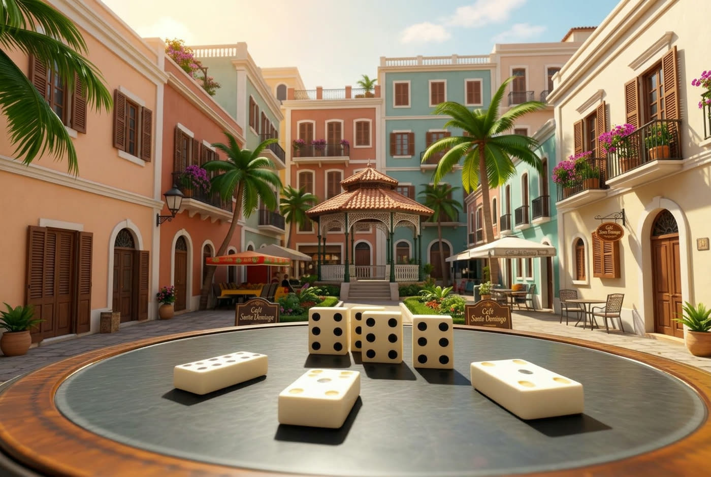 Domino game played on a table in a small Dominican Republic town